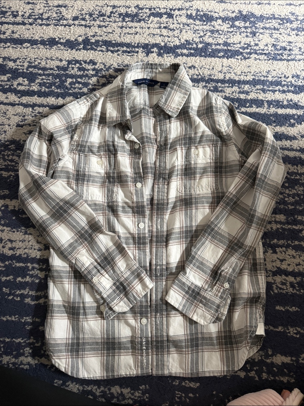 Janie and Jack Plaid Button-Down Shirt - White, Gray, Brown